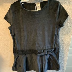 Black velvet/velour short sleeve shirt with bow